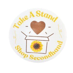 Take a Stand Shop Secondhand Sticker 2.5 in Round White Yellow Brown